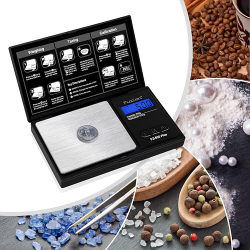 Fuzion Digital Pocket Gram Scale .01 Gram Accuracy, 500g Small Coin Scale, Jewelry Scale, Digital Gram Scales for Food, Herb, Spice - Weight Gram and Oz - color: Black, size: 500g with Tray