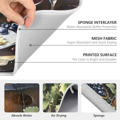 Red Wine Bottles Grapes Cheese Dish Drying Mats for Kitchen Counter, 18x24 inch Drying Dishes Absorbent Microfiber Dish Drainer Mat Rack Pad Fast Dry - size: 18x24in