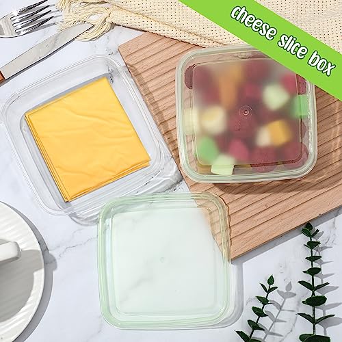 Uiifan 3 Pcs Sliced Cheese Container for Fridge, 22 oz Clear Airtight Slice Holder Container with Lids Plastic Box for Cheese Dessert Refrigerator Deli Food Storage