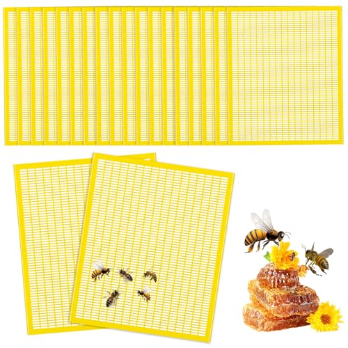 Rtteri 20 Packs 10 Frame Plastic Queen Excluder Beekeeping Queen Excluders Bee Supply Queen Excluder Fits 10 Frame Langstroth Beehives Beekeeping Supplies Kit Tools for All Beekeeping Levels (Yellow) - color: Yellow