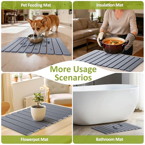 Large Stone Dish Drying Mat for Kitchen Counter, 24"(L)×16"(W), Collapsible Quick Dry Stone Dish Mats, Super Absorbent Diatomaceous Earth Drying Pad for Dishes Bottles Cups, Countertops (Black Grey) - color: Black Grey