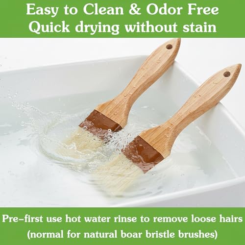 Molain 2 Pack Natural Boar Bristle Pastry Basting Brush, 1.5 Inch Non-Shedding Heat Resistant Cooking Brush for Butter Egg Wash Oil Sauce Baking with Wooden Handle