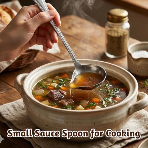 2 Pcs Small Ladle with Pour Spout, Stainless Steel Gravy Ladle with Long Handle Sauce Drizzle Spoon Small Sauce Spoon for Cooking Serving Canning
