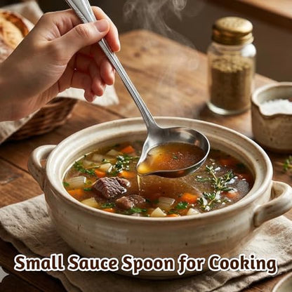 2 Pcs Small Ladle with Pour Spout, Stainless Steel Gravy Ladle with Long Handle Sauce Drizzle Spoon Small Sauce Spoon for Cooking Serving Canning