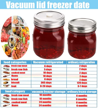 vacuum seal mason jar lids for FoodSaver Vacuum Sealer, Vacuum Seal Lid for 3.38 in Mason Jar,6 set vacuum stainless Steel Lids for Food Storage +Accessory Hose - size: 86mm