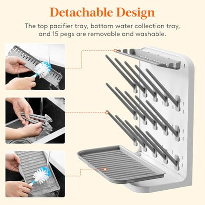 Lifewit Large Baby Bottle Drying Rack 15 Hooks, Newborn Essentials Must Haves, Bottle Storage Organizer for Countertop, Cabinet, Rack Dryer Holder for Pacifiers, Pump Parts, Baby Stuff - size: Large-15 Hooks