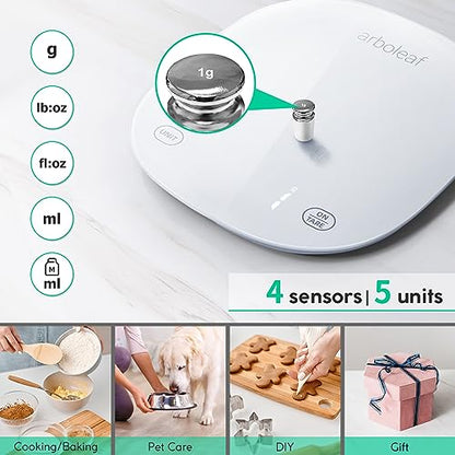 Arboleaf Smart Food Kitchen Scale, 22lb Digital Food Scale with Nutritional Calculator, USB Rechargeable, Smart Weighing with App for Macro, Keto, Calorie, Cooking, Grams and Ounces, 0.1oz/0.5g, White - color: White