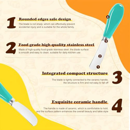 Butter Spreader Knife Set, 2-Pack Stainless Steel Cheese and Butter Knives with Ceramic Handle, Dishwasher Safe, for Soft & Hard Cheese, Jam, Cold Butter (blue) - color: blue