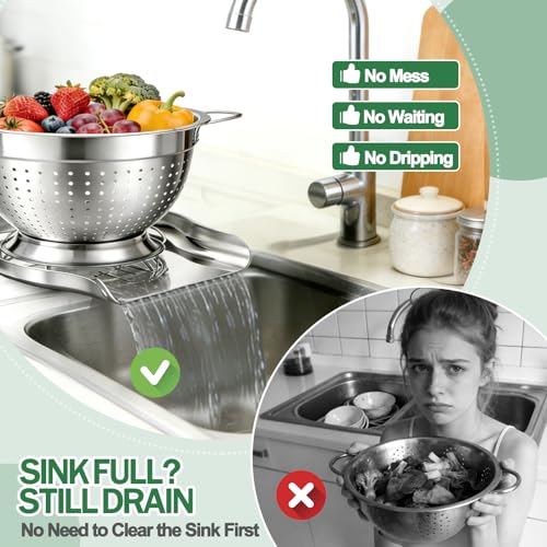 Strainers and Colanders for Kitchen, 3-Piece Stainless Steel Set Pasta and Rice Strainer with Handles, Raised Draining Base for Easy Counter Use (7”, 9”, 11”)