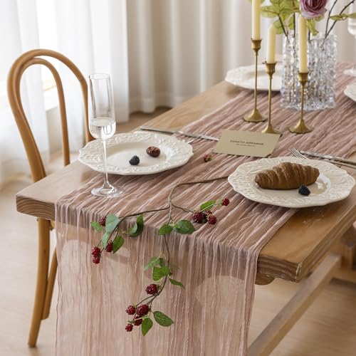 Keketoarrange Dusty Pink Cheesecloth Summer Table Runner Decorations Gauze Rustic 120 Inch 10 FT Decorations for Wedding Baby Bridal Shower Party Sheer Boho Tea Party Home Decor - color: Dusty Pink, size: 1pc 10ft