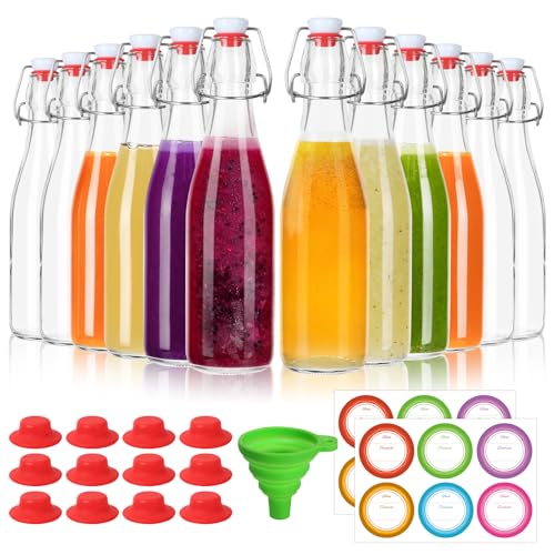 12 oz Swing Top Glass Bottles 12 Pack, Flip Caps with Rubber Seal | Airtight, home brewing/kombucha, beverages/oil/vinegar, wine/cider/soda, reusable stopper lids - size: 12oz-12Pack