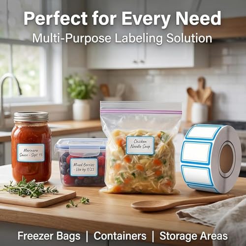 500 Removable Labels - No Residue, Reusable and Waterproof | Suitable for Food Storage Containers, Etc. (Blue) - color: Blue