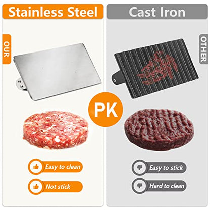 HULISEN Stainless Steel Bacon Press, 9 Inch Large Heavy Duty Burger Press with Wood Handle, Non-stick Grill Press for Griddle, Steak Weight Griddle BBQ Accessories for Panini, Sandwiches, Gift Package - size: 9 Inch Long Press