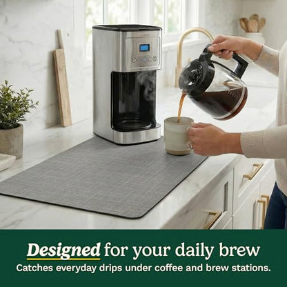 Cuisinart Coffee Mat for Countertop (2 Pack)–Quick-Dry Absorbent Coffee Bar Mat for Espresso Machines & Brew Stations, Also Use as a Dish Drying Mat on Kitchen Counter, Non-Slip, Easy Care, 15” x 20” - color: Gray
