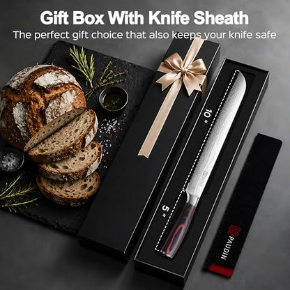 PAUDIN Bread Knife, 10 inch Serrated Knife, German Stainless Steel Bread Knife for Homemade Bread, Razor Sharp Edge for Efficient Slicing Sourdough Bread, Bagels, Cake - style: 10'' Bread Knife