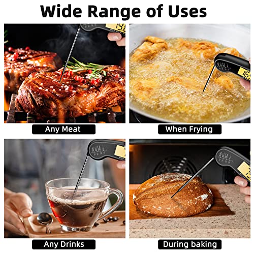 Instant Read Meat Thermometer for Grill and Cooking, Fast and Accurate Digital Food Thermometer with Backlit bi-fold Probe for Kitchen ovens, Frying, Candy, Steak (Black)
