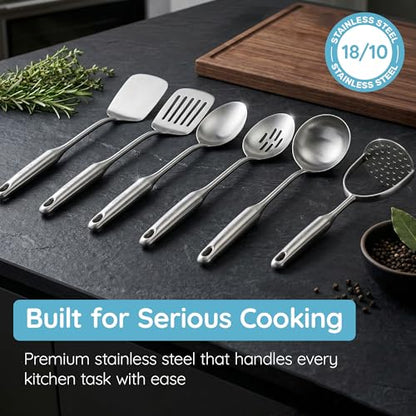 Stainless Steel Slotted Cooking Spoon, 15 Inch Large Metal Chef Strainer Utensil For Cooking, Serving, And Mixing, The #1 Dishwasher Safe Kitchen Tool, Long Spoon With Holes - color: Slotted Spoon
