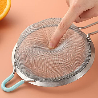 304 Stainless Steel Fine Mesh Strainers for Kitchen, Colander-Skimmer with Handle, Sieve Sifters for Food, Tea, Rice, Oil, Noodles, Fruits, Vegetable - size: 7.87 in Large