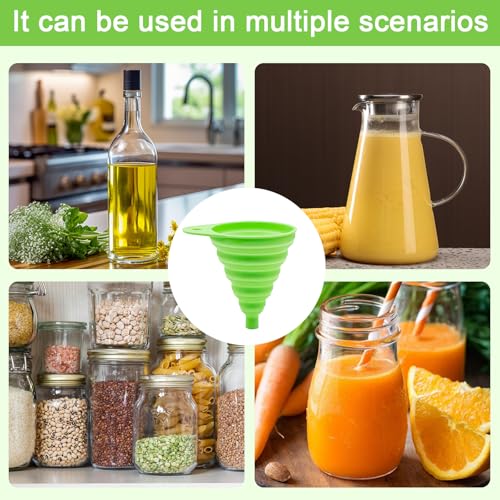 Kitchen Funnel Set 3 Pack, Small Medium Large, Kitchen Accessories Foldable Silicone Collapsible Funnels for Filling Water Bottle Liquid Transfer, Green - color: 3 Green