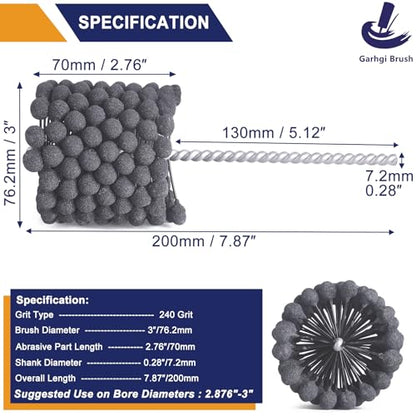 Garhgi 3 Inch (76.2mm) Cylinder Hone Tool Brush with 240 Grit SC Balls | For Hydraulics Automotive Motorcycle Engine Brake Rotors Piston Rings Cam Bearings Crosshatching Deglazing Deburring - size: 3.000"(76.2mm), style: 240 Grit