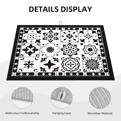 Retro Black Pattern Dish Drying Mat For Kitchen Counter, Super Absorbent Microfiber Dish Drying Pad, Kitchen Gadgets For Easy Clean Multi-Use Large 18"x24" - color: Retro Black Pattern