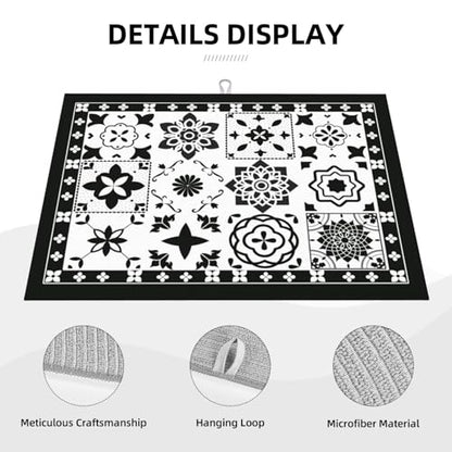 Retro Black Pattern Dish Drying Mat For Kitchen Counter, Super Absorbent Microfiber Dish Drying Pad, Kitchen Gadgets For Easy Clean Multi-Use Large 18"x24" - color: Retro Black Pattern