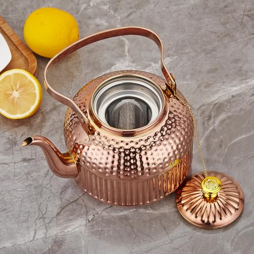 SANQIAHOME Antique 1.8L (60 Oz) Stainless Steel Teapot with Infuser Copper - color: Copper, size: 1.8 Liters