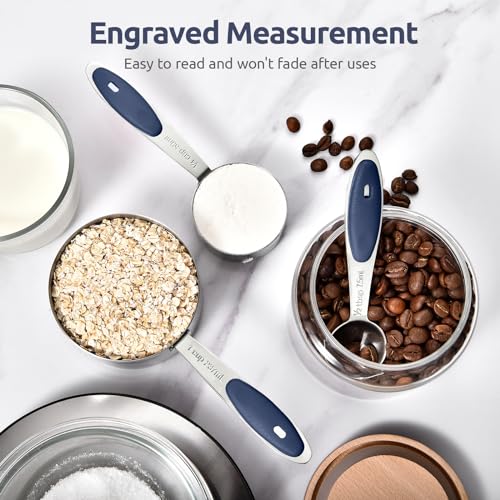U-Taste Measuring Cups and Spoons: Food Grade 18/8 Stainless Steel 12 Pieces Metal Stacking Kitchen Baking Cooking Measure Set with Strengthened Weld Joints (Midnight Blue, Upgraded Version) - color: Navy Blue