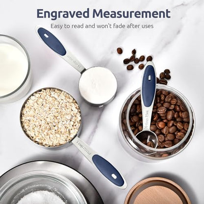 U-Taste Measuring Cups and Spoons: Food Grade 18/8 Stainless Steel 12 Pieces Metal Stacking Kitchen Baking Cooking Measure Set with Strengthened Weld Joints (Midnight Blue, Upgraded Version) - color: Navy Blue