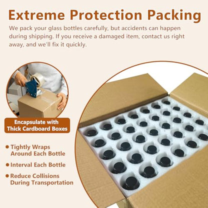 35 Pack 4oz Amber Glass Boston Round Bottles with Polycone Leak-Proof Phenolic Caps – Brown Airtight Refillable Containers for Homemade Vanilla Extract, Essential Oils, Herbal Medicine, and Syrups - size: 4oz