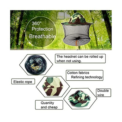 2 Pack bee Beekeeping Beekeepers hat with Veil net Netting Fishing Camping Hood Cap Fly Mosquito mesh Hats for Men Women Kids | 2Pcs Polycotton Nylon,Foldable Packable Camo,Brim Lightweight Sturdy,Beekeeping Halloween,Men Women Bug Gnat Protection