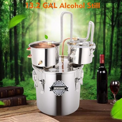 DEWOSEN Alcohol Still 13.2 Gallon 3 Pots Shine Still Distillery Kit for Alcohol Stainless Copper Tube Complete with Thumper Keg Water Pump Thermometer Airlock Brew Bag Proof Alcoholmeter Test Kit - size: 13.2GAL/3Pots/Brew Bag & Alcoholmeter Test Kit