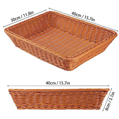 3 PCS 16 Inch Wicker Bread Basket, Woven Serving Basket, Tabletop Food Serving Basket for Restaurant, Bakery, Family Party, Hotel Serving, Fruits, Vegetables and Snacks, Brown, by GNIEMCKIN - size: 3 PCS 16 Inch Brown