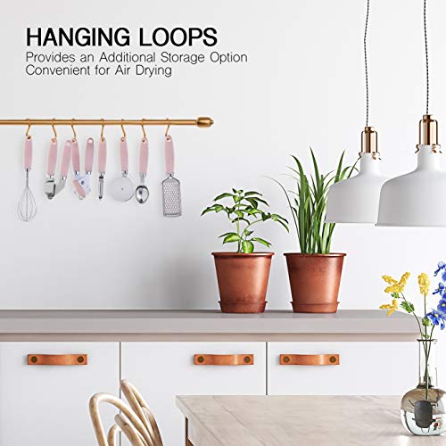 COOK WITH COLOR Kitchen Gadget Set Stainless Steel Utensils with Soft Touch Handles, 7 Pieces, Stainless Steel Pink - color: Stainless Steel Pink