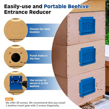 Bee Hive Entrance Reducer,6 Pack Beekeeping Supplies,Blue Plastic Beehive Entrance Reducer,Beehive Ventilation Opening Window,Portable Bee Nest Door Entrance,Bee Hives Boxes Starter Kit for Beekeeper - color: Blue-6pcs