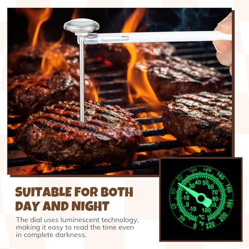 Xuhal 6 Pcs Stainless Steel Kitchen Glow Thermometer with 5 Inch Long Stem 1 Inch Dial Thermometer Milk Frothing Food for Oven Probe Meat Grill BBQ Cooking Chocolate Water(Red,White,Black) - color: Red,White,Black