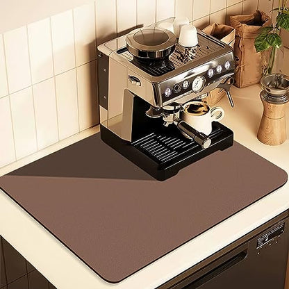Coffee Mat for Countertops ,Coffee Bar Accessories Fit Under Coffee Maker Espresso Machine, Absorbent Hide Stain Rubber Mat for Countertop ,Dish Drying Mat for Kitchen Counter (Brown, 12"x19") - size: 12" x 19"