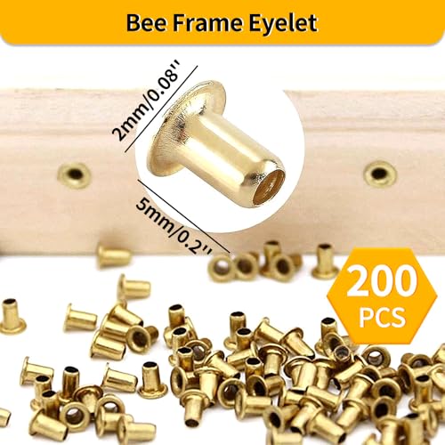 Apiculture Tensioner Crimper with Bee Frame Wire, 304 Stainless Steel Wire Honeycomb Frame Holding Tool (Metal Wheels and Wooden Handle, 200 Brass Honeycomb Frame end Holes)