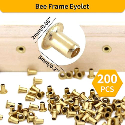 Apiculture Tensioner Crimper with Bee Frame Wire, 304 Stainless Steel Wire Honeycomb Frame Holding Tool (Metal Wheels and Wooden Handle, 200 Brass Honeycomb Frame end Holes)