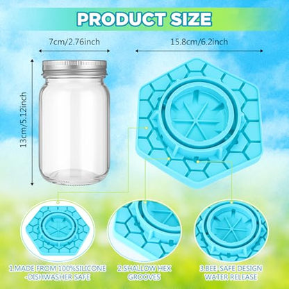 Reallnaive 2 Sets Bee Feeder for Mason Jar Silicone Bee Watering Station Compatible with Regular and Wide Mouth Hive Water Drinker Beekeeping Watering Station Bees Feeding Bowl for Outside Garden