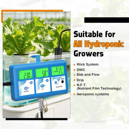 YINMIK pH EC Monitor for Water Hydroponics,WiFi pH ppm Tester for Nutrients | 24-hour monitoring via Tuya; multiple users; reminder when outside range; support sharing&printing; for all hydroponic system