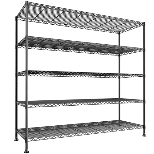 REIBII 45.8" W Storage Shelves, Heavy Duty 5-Tier Wire Shelving, Adjustable Metal Shelf for Pantry Kitchen Commercial, Tool-Free Assembly, 17.2" D x 45.8" W x 71" H, Black - size: 5 Tier, 45.8" W x 71" H x 17.2" D