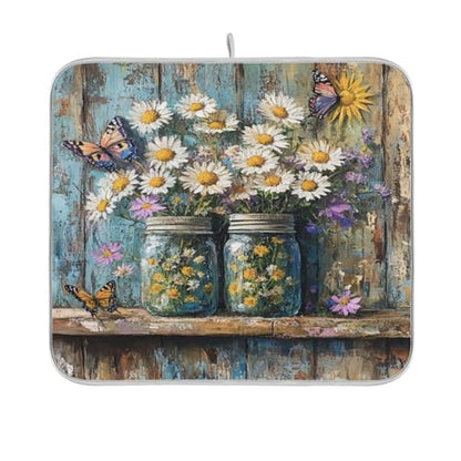 Butterfly Jars Dish Drying Mat Kitchen Dish Drying Pad Absorbent Microfiber Dish Mat for Coffee Bar Sinks Draining Racks 16x18 Inch - size: 16x18in