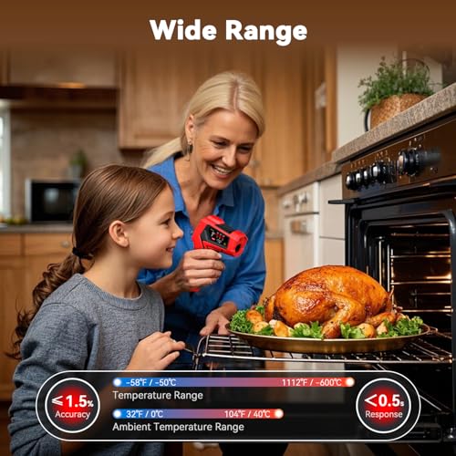 Wintact Laser Infrared Thermometer Gun, -58°F to 1112°F Surface Heat Temperature Gun, Non-Contact Digital Thermometer for Kitchen Cooking Food, Pizza Oven, BBQ, Griddle, Soap Making, HVAC