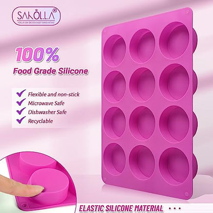 Sakolla 3 Pcs Round Chocolate Cookie Molds, 12-Cavity Cylinder Silicone Molds for Chocolate, Cake, Candy, Pudding, Mini Soap (2 Rose Red+1 Blue) - color: 3 Pcs/Rose Red&Blue
