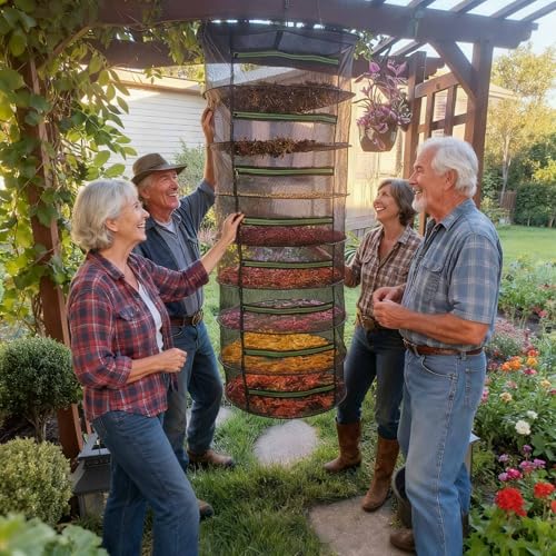 Herb Drying Rack Hanging for Plant Bud Seed Weed 6 Layers 24 inch Mesh Net | collapsible dryer solution for garden herbs flower hydroponic crops