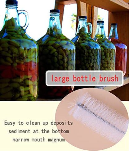 Carboy Brush, Cleaning 2 Piece 30 inch Nylon Brushes, and Stainless Steel Extended Handle Water Bottle Brushes for 3 5 6 6.5 Gallon Glass Jugs Fermenters L-Bend Wire DHUAYT47665
