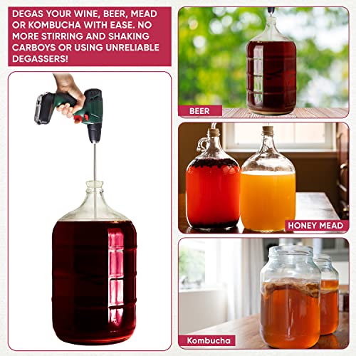 Wine Beer Degassing Stirrer for Wine Making 17.5” Stainless Steel 316 Drill Mixer Rod Attachment Wand w/Paddles | Winemaking, Brewing, Mead, Kombucha Supplies | Mixing De-gasser Agitator Tool