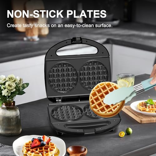OSTBA Mini Waffle Maker 750W, Double 4-Inch Belgian Waffles Iron, Nonstick Plates, Compact Breakfast Appliance, Easy to Clean, Perfect for Kids & Family Breakfast - style: ABS07-B