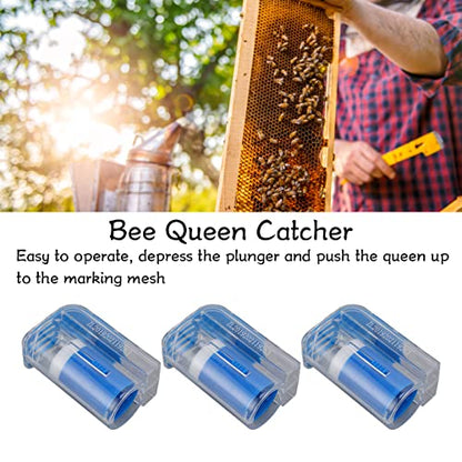 3Pcs Bee Queen Marking Catcher, Plastic One Handed Queen Bee Marking Cage, Bee Queen Marker Bottle Beekeeping Tools for Beekeepers (Blue) - color: Blue